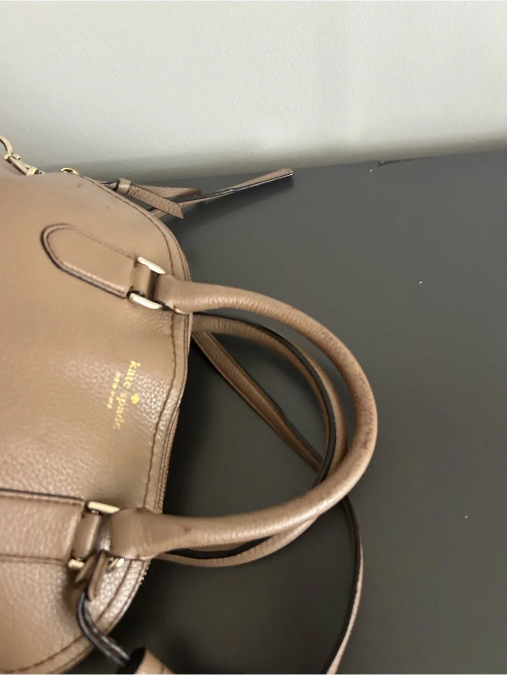 kate spade Tan Pebbled Leather Dome Satchel structured bag